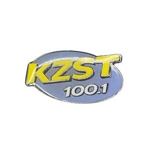 Vintage KZST 100.1 Lapel Pin Pinback Radio Station Silver Toned Blue Yellow